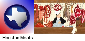 meats in a butcher shop in Houston, TX
