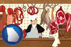 georgia map icon and meats in a butcher shop