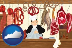 kentucky map icon and meats in a butcher shop