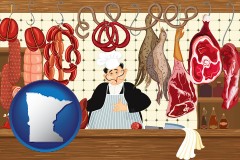 minnesota map icon and meats in a butcher shop