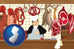 new-jersey map icon and meats in a butcher shop