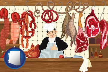 meats in a butcher shop - with Arizona icon