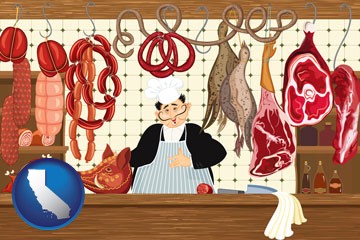 meats in a butcher shop - with California icon