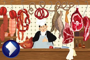 meats in a butcher shop - with Washington, DC icon