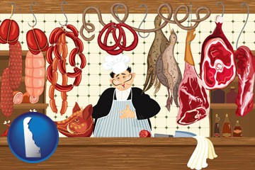 meats in a butcher shop - with Delaware icon