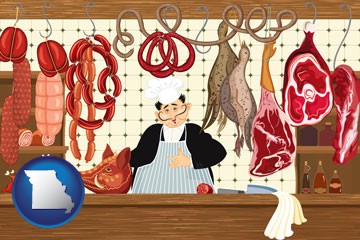 meats in a butcher shop - with Missouri icon