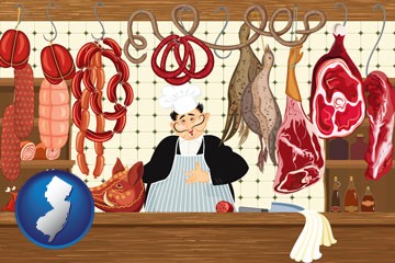 meats in a butcher shop - with New Jersey icon