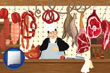 meats in a butcher shop - with New Mexico icon