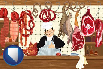 meats in a butcher shop - with Nevada icon