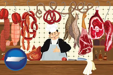 meats in a butcher shop - with Tennessee icon