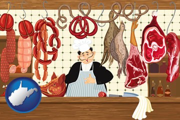 meats in a butcher shop - with West Virginia icon